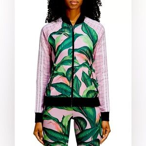 EUC Adidas Originals FARM RIO Pink Monstera Leaf Track Jacket Sz L 10  SOLD OUT